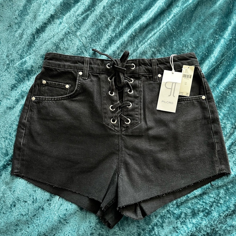 Pilcro Black Lace-Up Denim Shorts